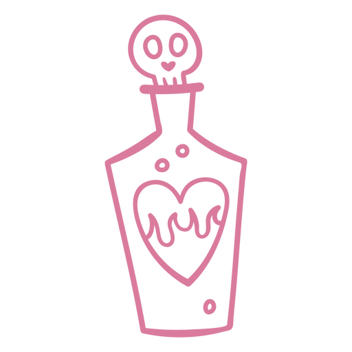 Botella rosa con una calavera dentro. Diseño PNG