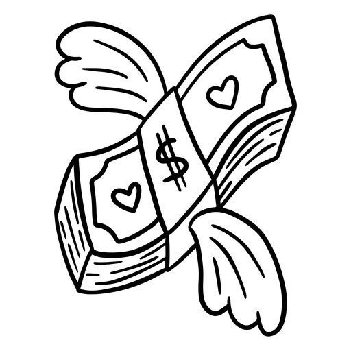 Design divertido de dinheiro voando com corações Desenho PNG