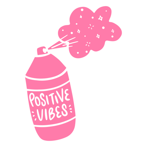 Lata de aerosol rosa con las palabras vibraciones positivas. Diseño PNG