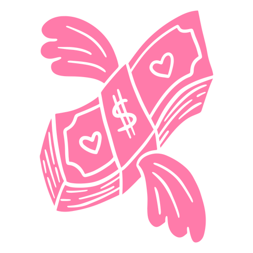 Rosa Dollarschein mit Flügeln und Herzen PNG-Design