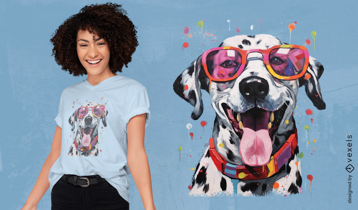 Diseño de camiseta colorida de perro dálmata.