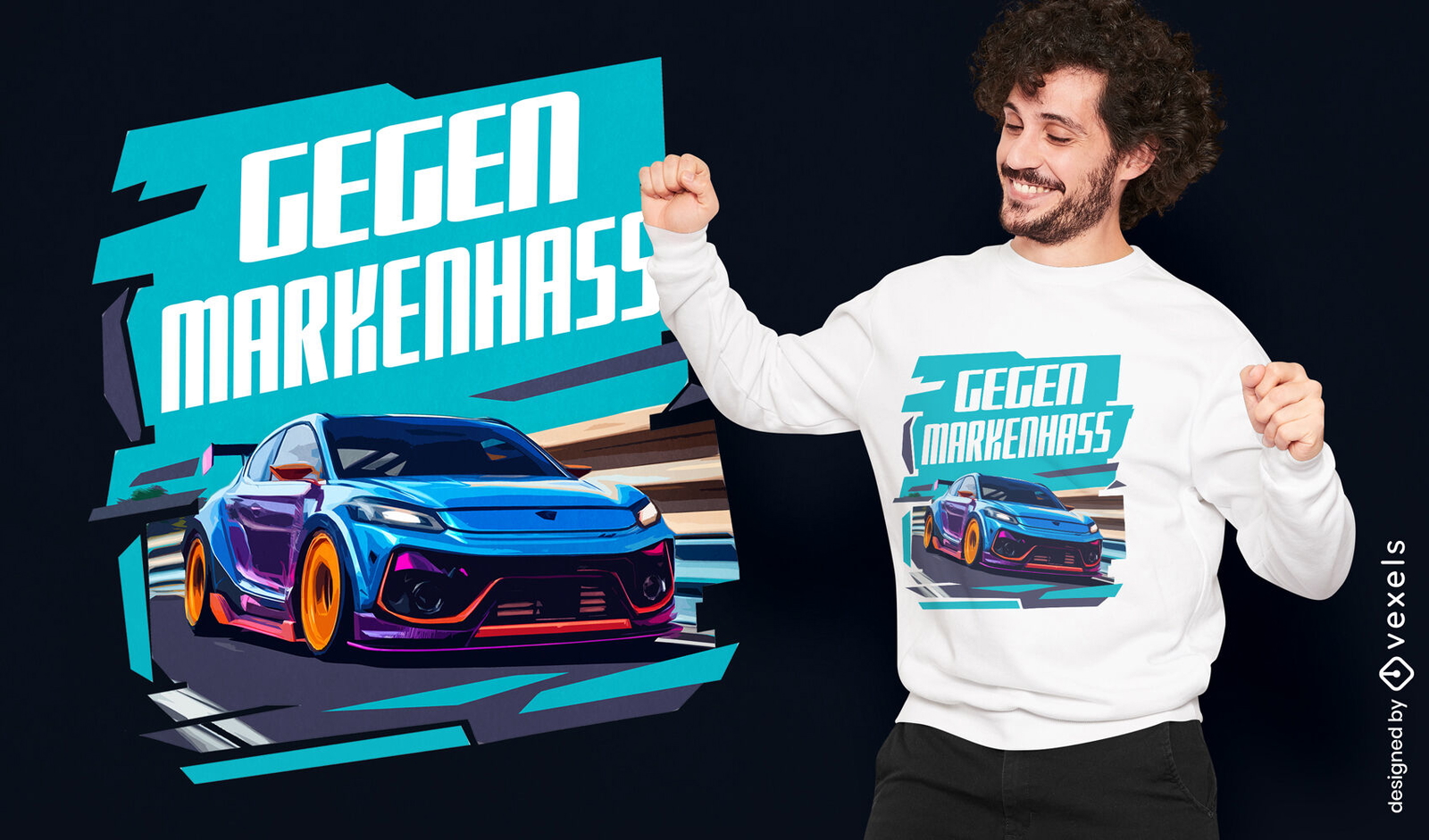 Diseño de camiseta realista de coche a la deriva.