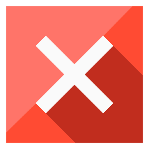Icono de cruz con una larga sombra sobre un cuadrado rojo Diseño PNG