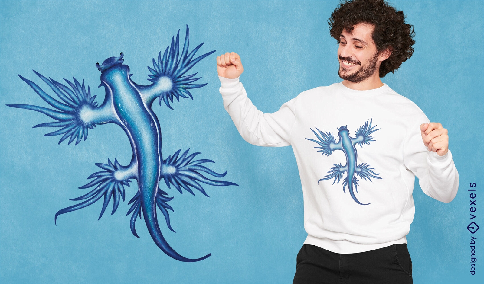 Design de camiseta monocromática de dragão azul