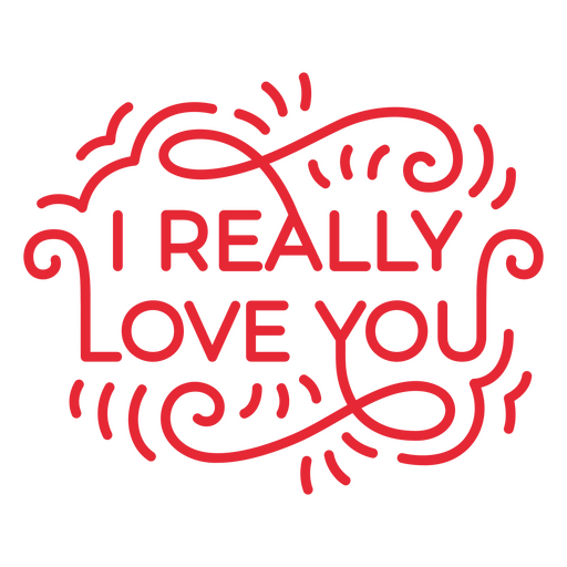 Bold love declaration typography design with decorative swirls t-shirt design PNG Design