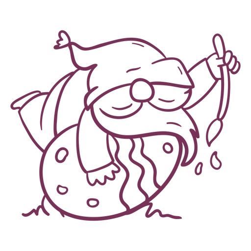 Black and white drawing of a gnome holding an egg PNG Design