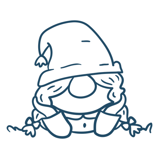 Dibujo azul de un gnomo con sombrero. Diseño PNG