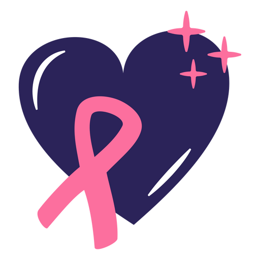 Corazón rosa con una cinta rosa y estrellas. Diseño PNG