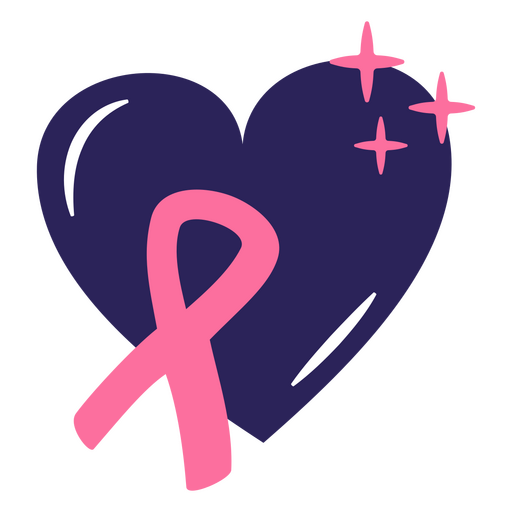 Pink heart with a pink ribbon and stars PNG Design