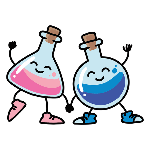 Two blue and pink flasks PNG Design