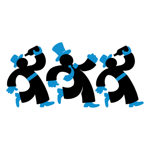 Grupo de formas azules con sombreros y zapatos. Diseño PNG