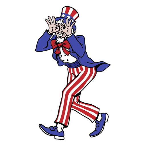 Cartoon image of an uncle sam running with his hands up PNG Design
