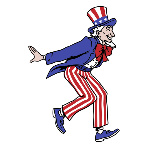 Imagem de desenho animado de um tio correndo com uma roupa vermelha, branca e azul Desenho PNG