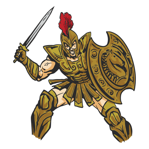 Spartan sosteniendo un escudo y una espada. Diseño PNG