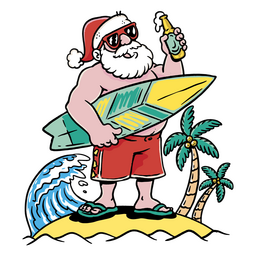 Santa Claus Holding A Surfboard On The Beach PNG & SVG Design For T-Shirts