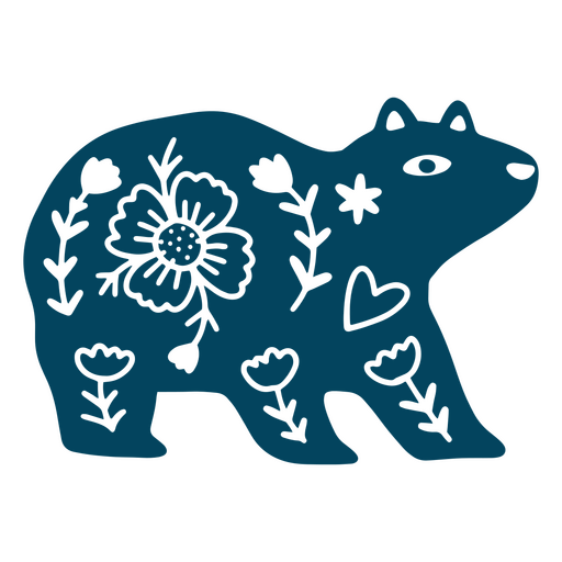 Blue bear with flowers on it PNG Design