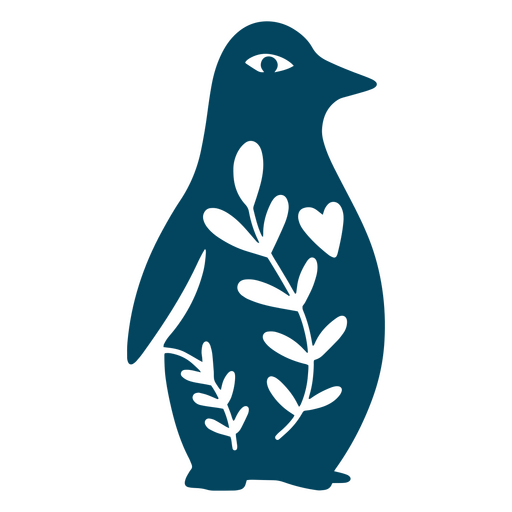 Blauer Pinguin mit Blättern PNG-Design