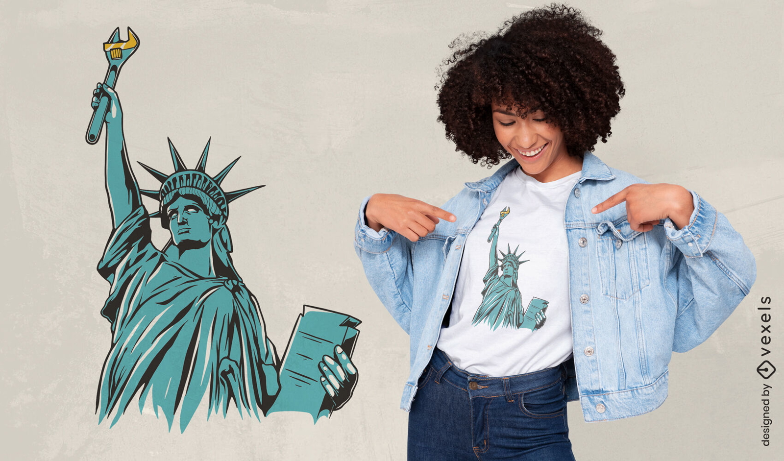 Diseño de camiseta de broma mecánica de la estatua de la libertad.