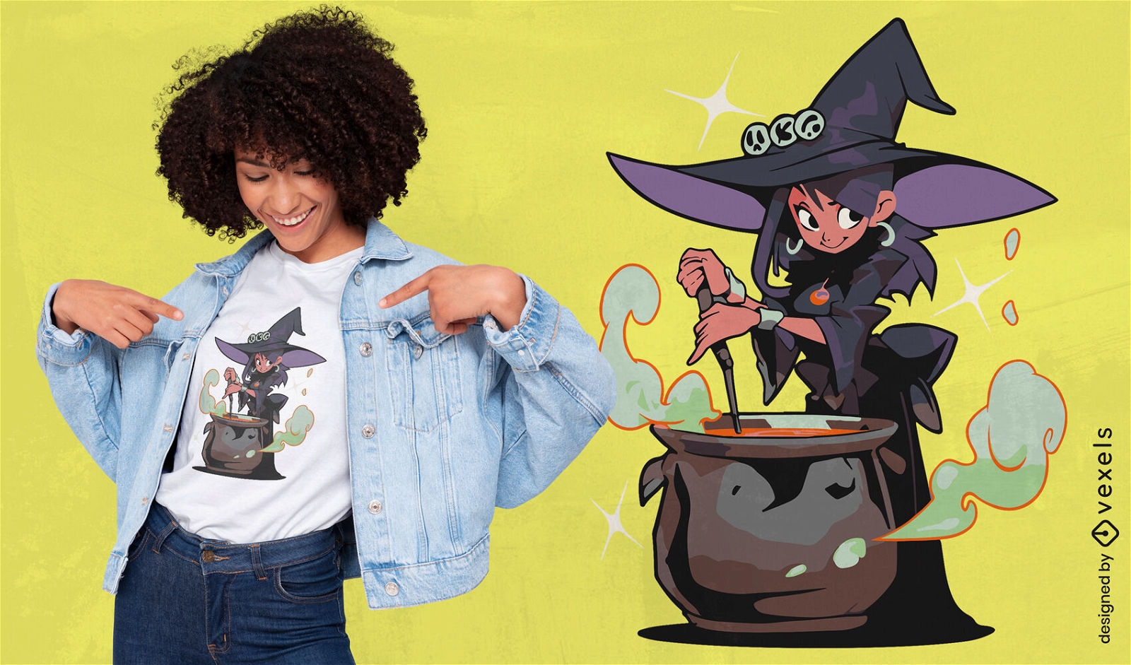 Cute witch stirring pot t-shirt design