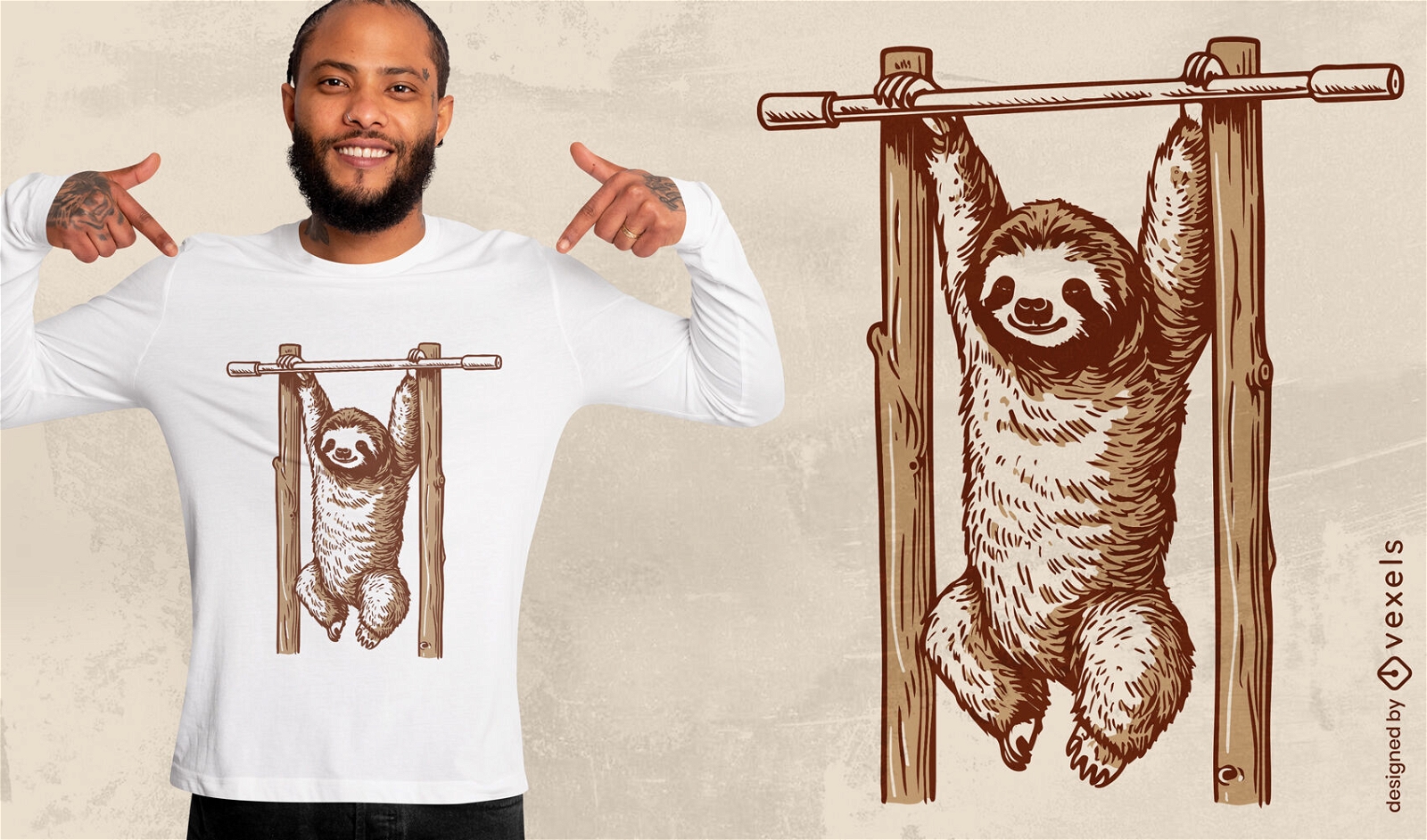 Diseño de camiseta Sloth haciendo dominadas.