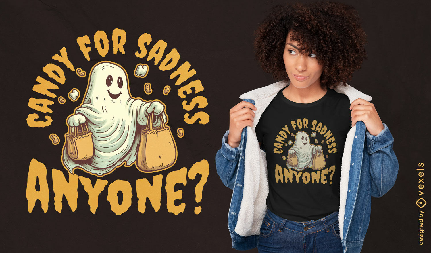 T-shirt fantasma brincando de doçura ou travessura psd