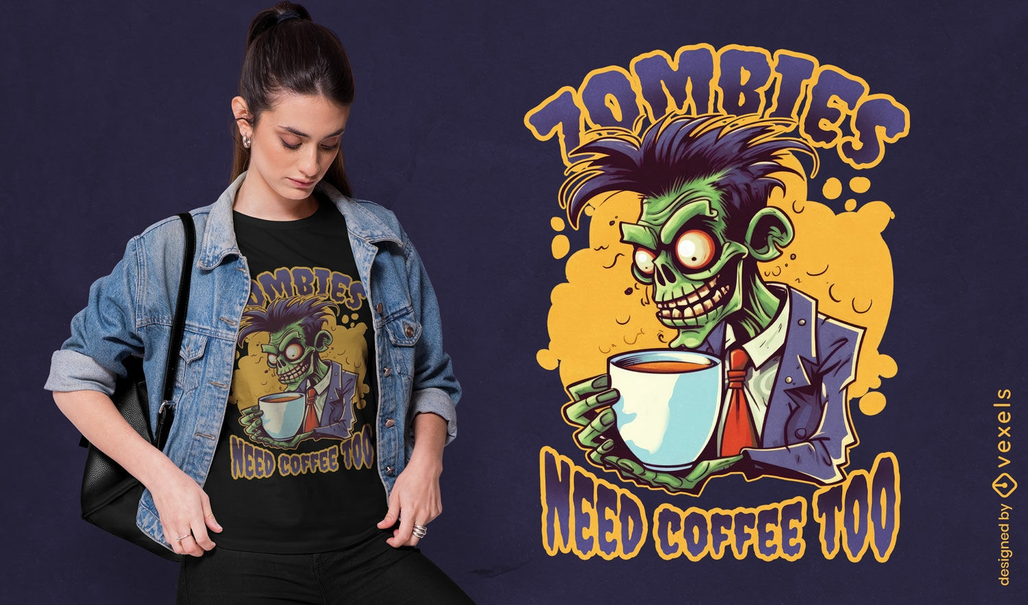 Zombie trinkt Kaffee-T-Shirt PSD