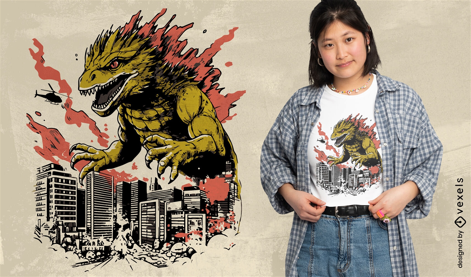 Diseño de camiseta de monstruo de dinosaurio lagarto