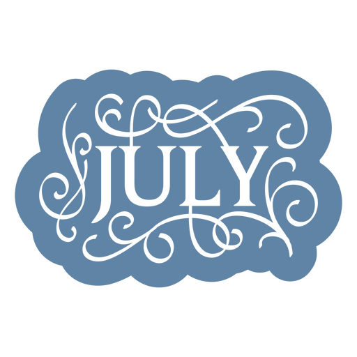 The word july is shown on a blue background PNG Design