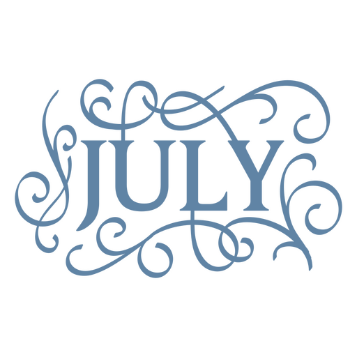 Design tipográfico elegante para julho com arabescos decorativos. Desenho PNG