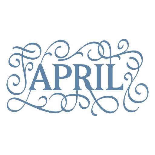 Design elegante com a palavra "abril" e arabescos em espiral. Desenho PNG
