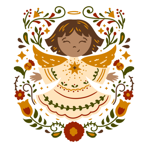 T-Shirt-Design mit verspielter Engelsillustration und floralen Akzenten PNG-Design