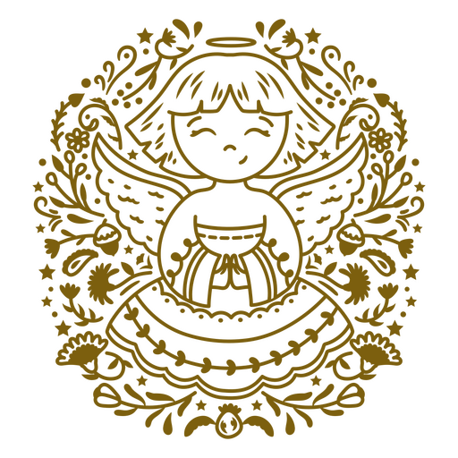 Diseño de camiseta con un personaje angelical caprichoso rodeado de intrincados motivos florales Diseño PNG