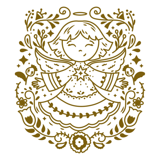 Estampa de camiseta com ilustração de anjo lúdico e elementos florais Desenho PNG