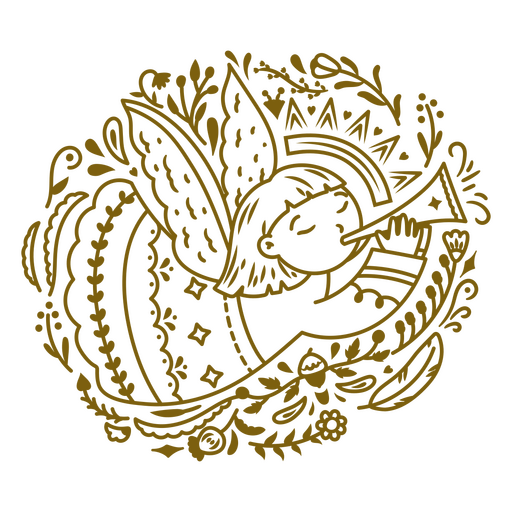 Enchanting angel with floral accents trumpet illustration design PNG Design