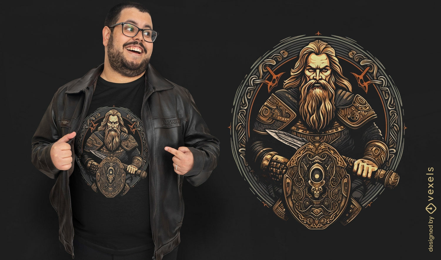 Diseño de camiseta con ilustración de guerrero vikingo