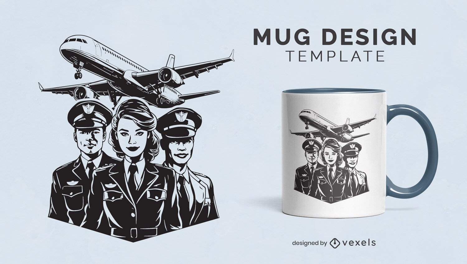 Design de caneca de avião e pilotos