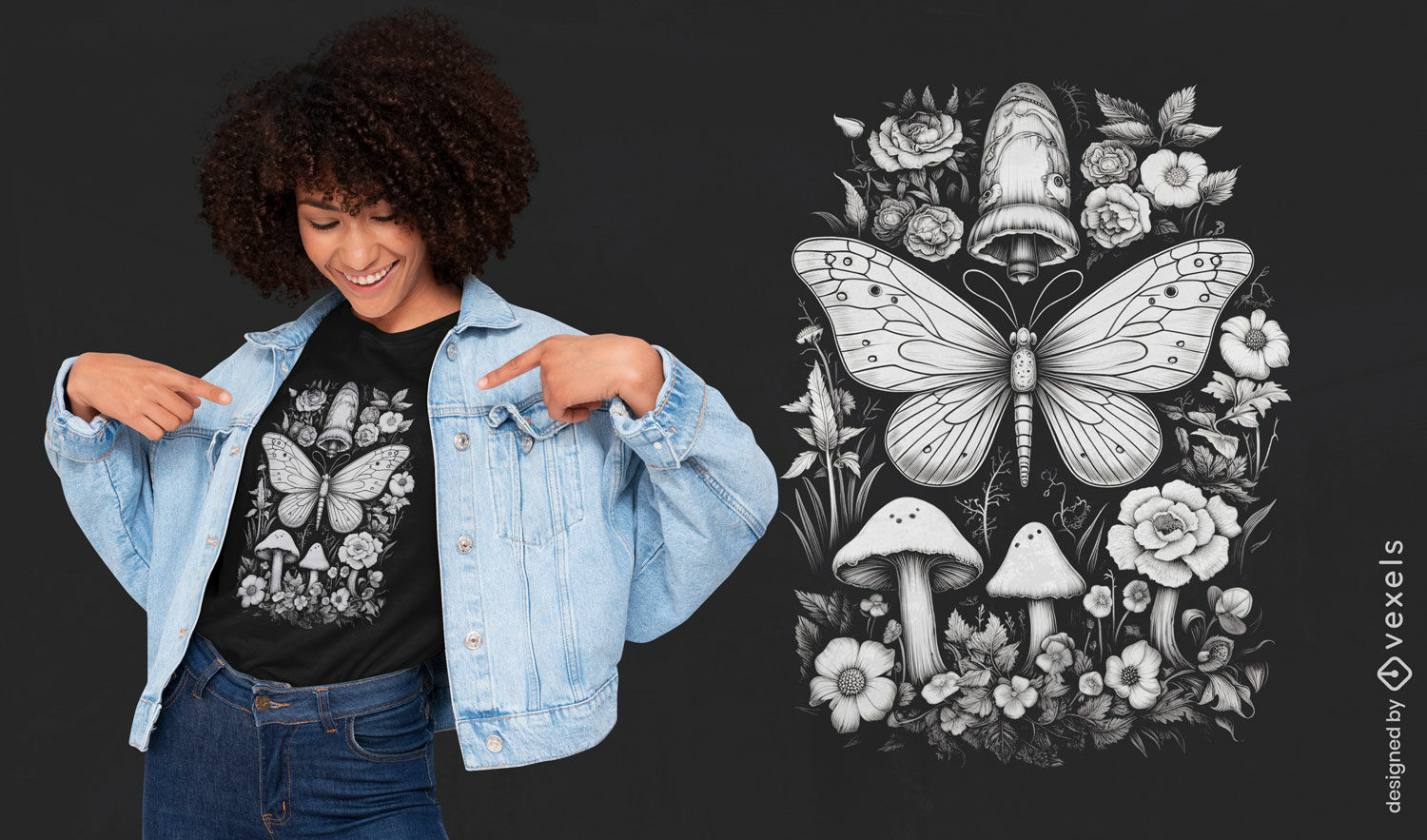 Diseño de camiseta de polilla cottagecore caprichoso.