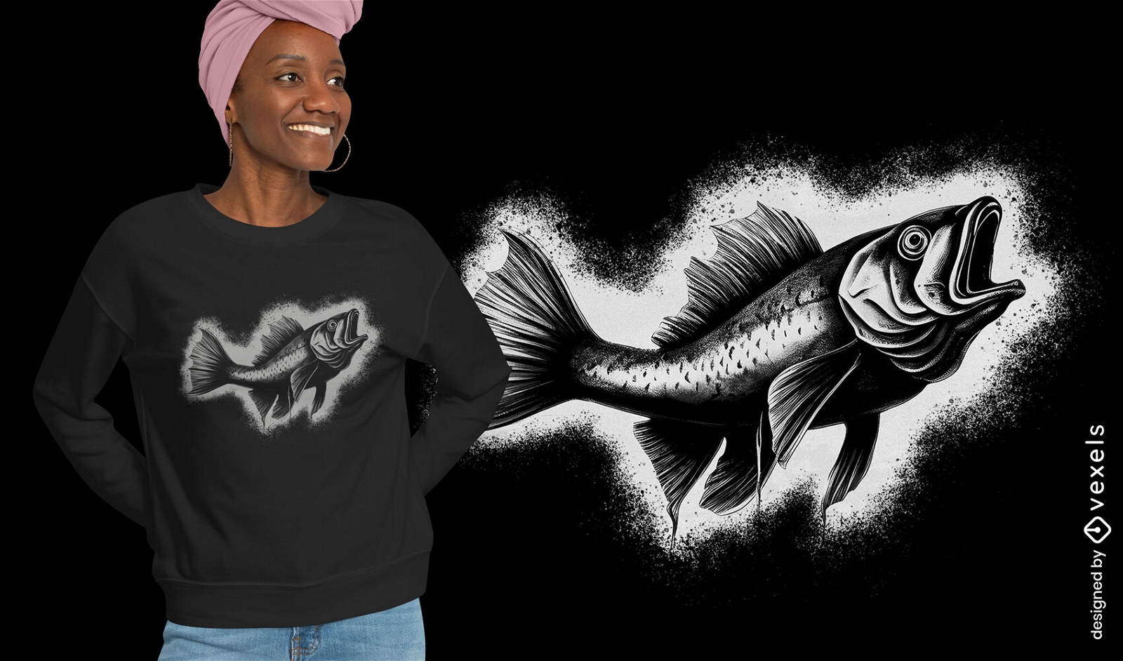 Design realista de camiseta monocromática de peixe-gato
