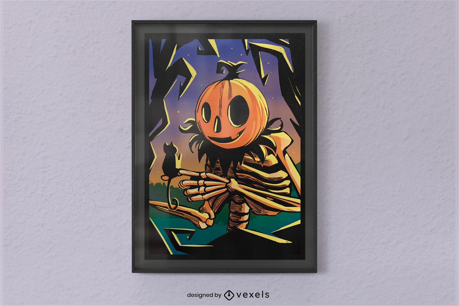 Skeleton pumpkin monster poster psd