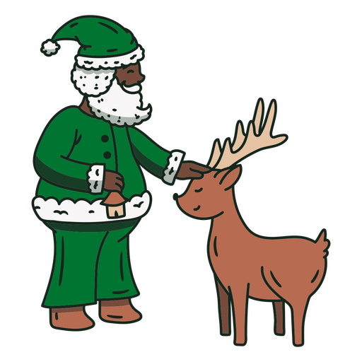 Santa claus feeding a reindeer PNG Design