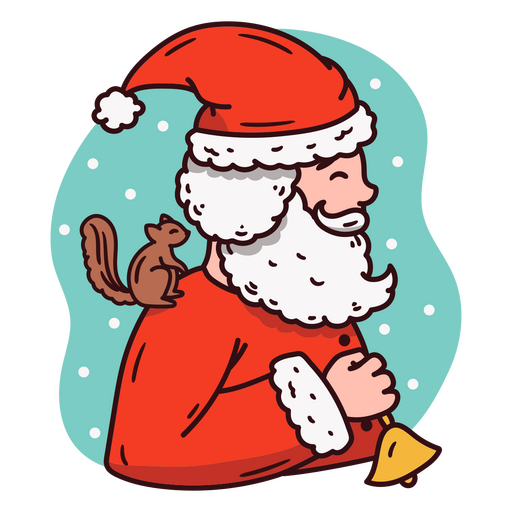 Santa claus with a squirrel and bell PNG Design
