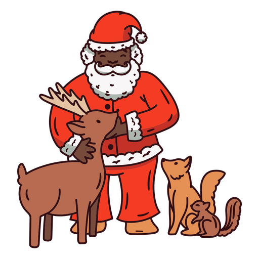 Santa claus with a deer and animals PNG Design