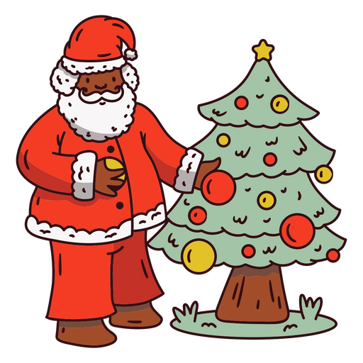 Santa claus decorating a christmas tree PNG Design