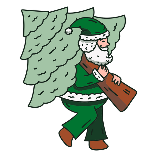 Santa claus carrying a tree PNG Design