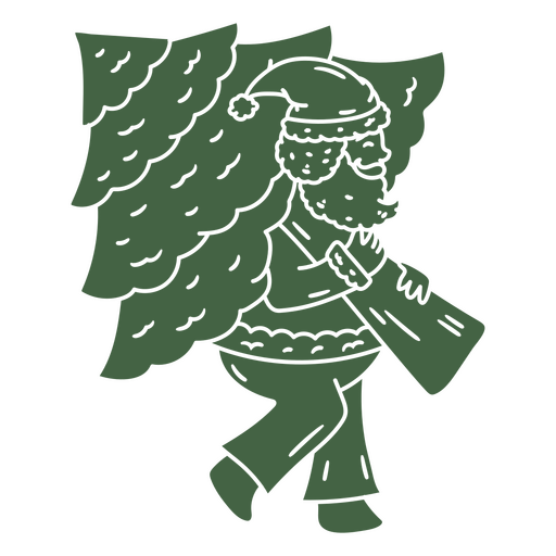 Charming santa carrying christmas tree illustration PNG Design