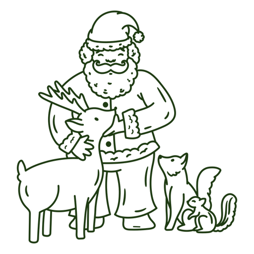 Ilustración navideña divertida con Papá Noel y animales. Diseño PNG