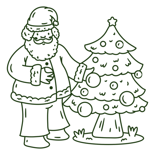 Ilustração brincalhona de Papai Noel e árvore de Natal Desenho PNG