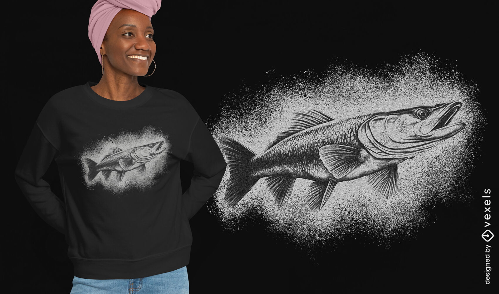 Pike Fish T-shirt Print Vector Mockup Template Stock Vector