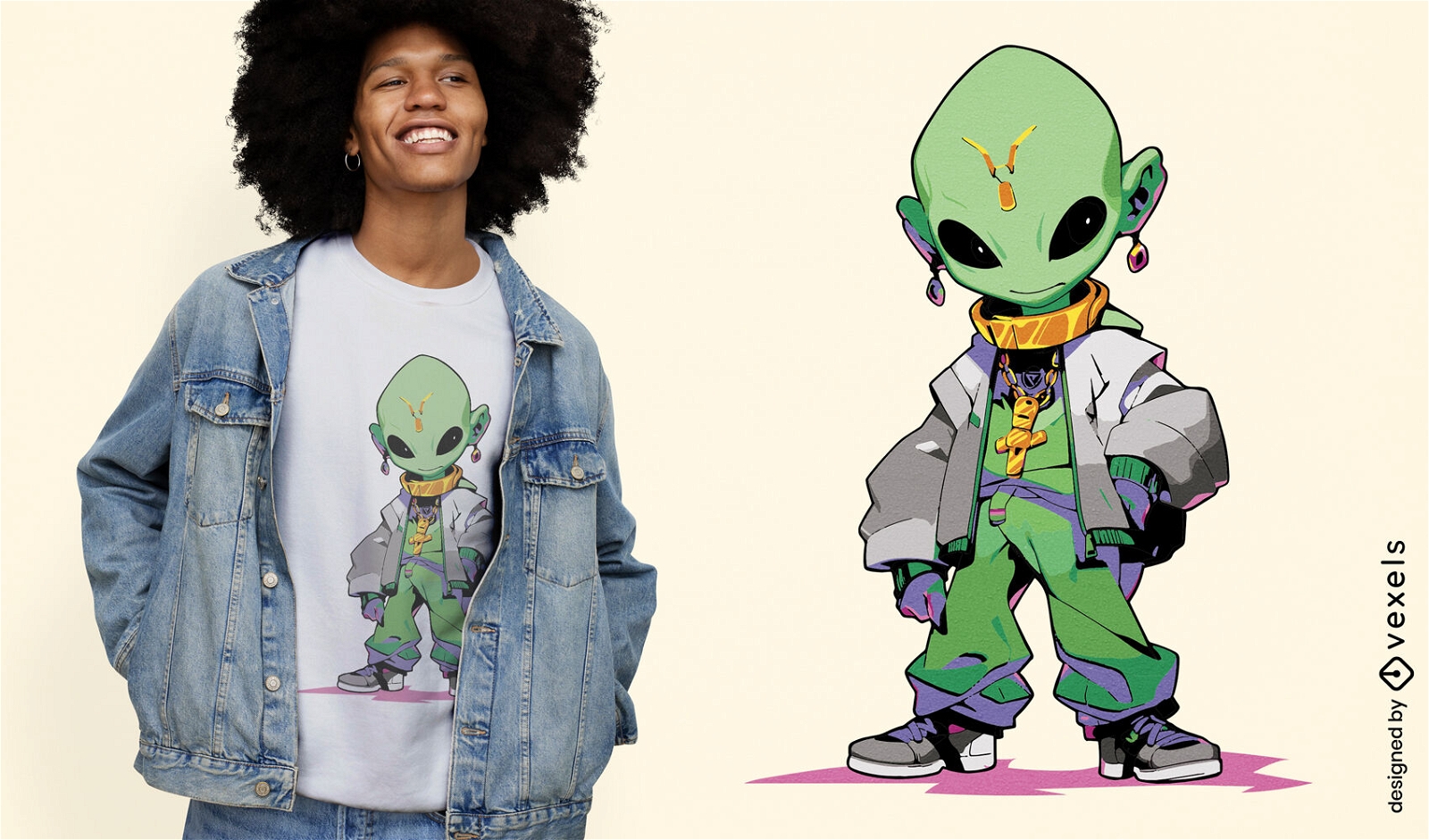 Diseño de camiseta de rapero alienígena.