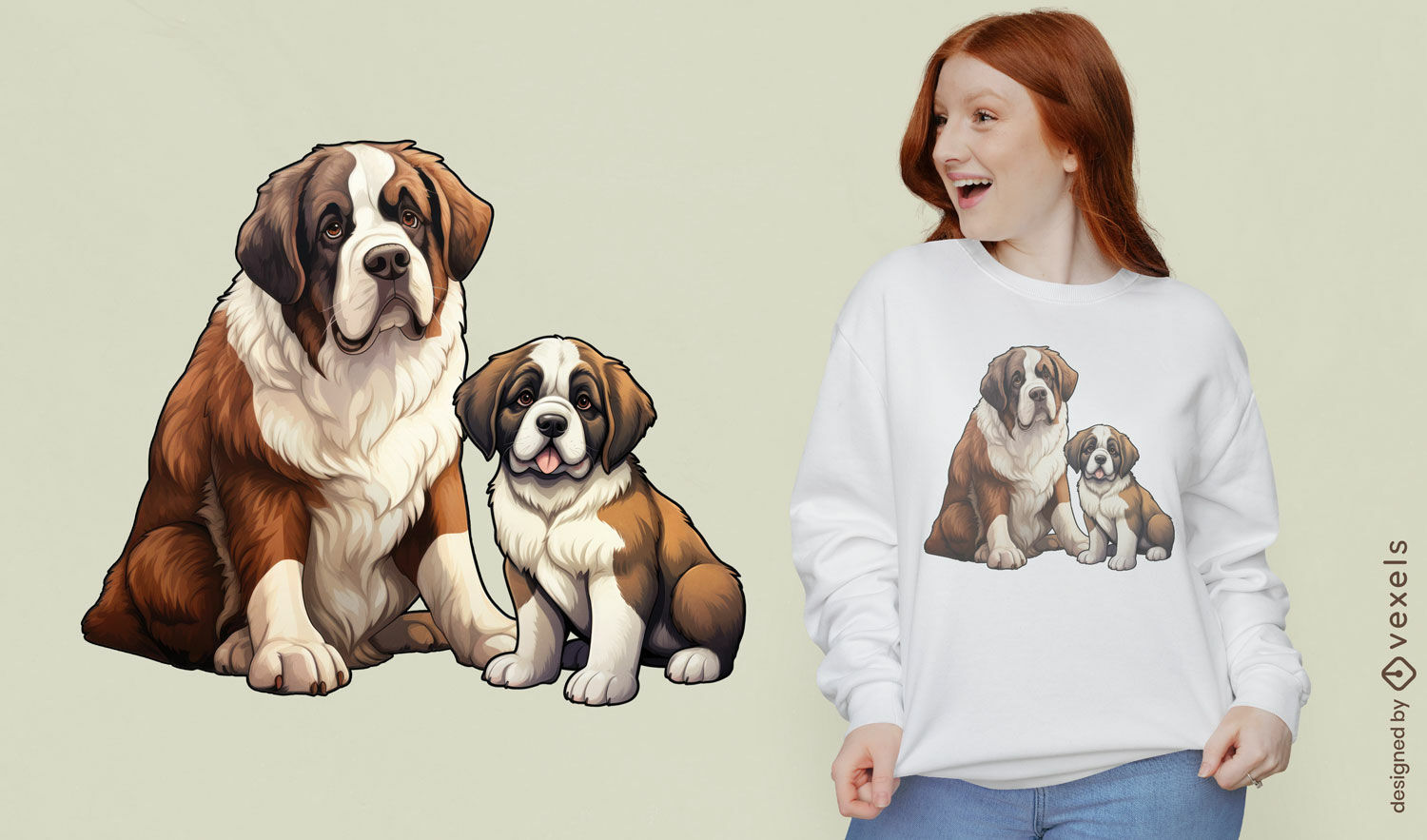 Diseño lindo de camiseta de perros san bernardo